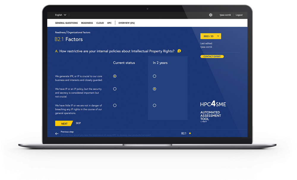 HPCSME Assessment Tool on a laptop screen